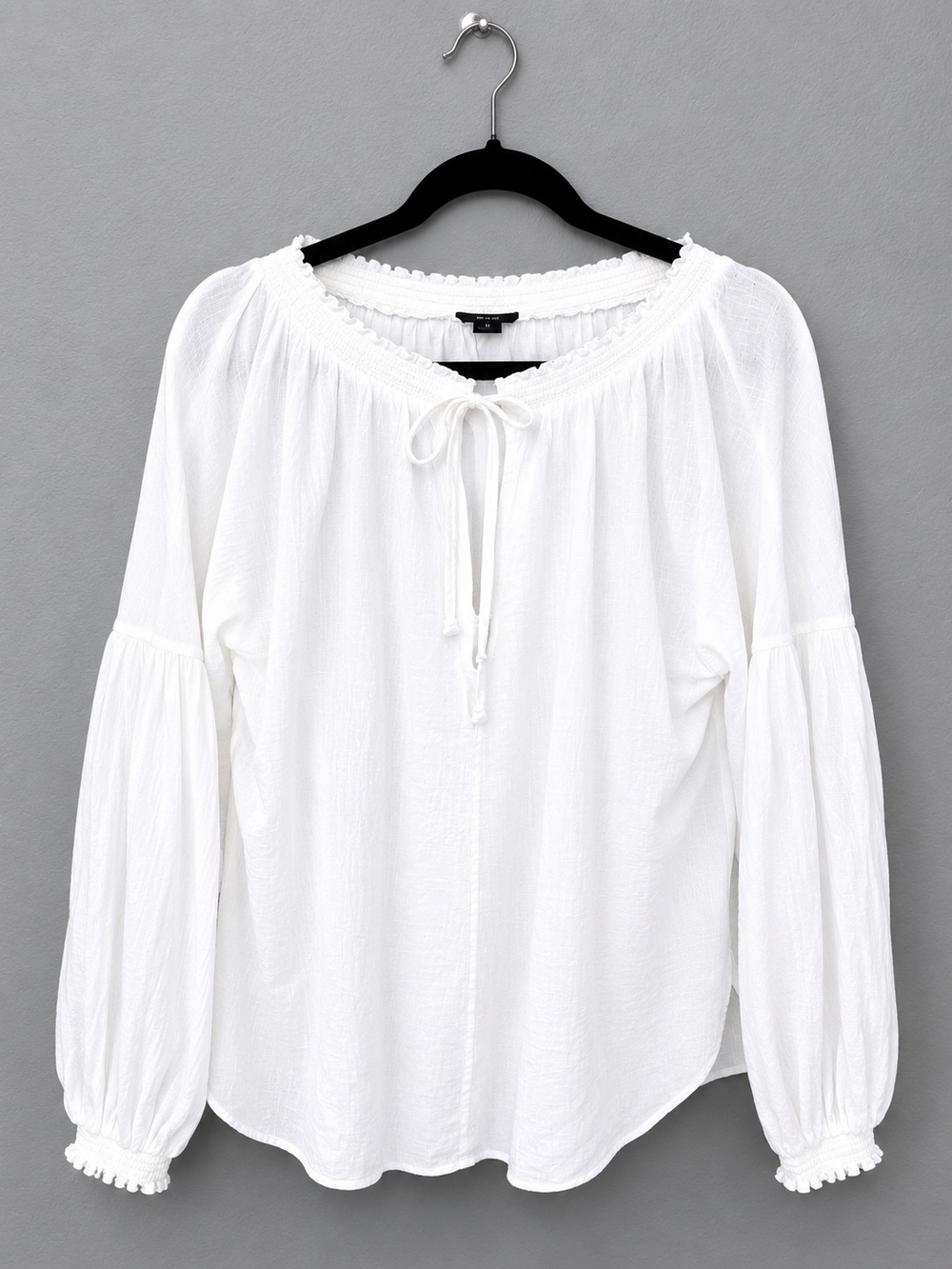 Worth New York 100% Cotton Peasant Blouse White Tie Neck Boho Top M Cottagecore